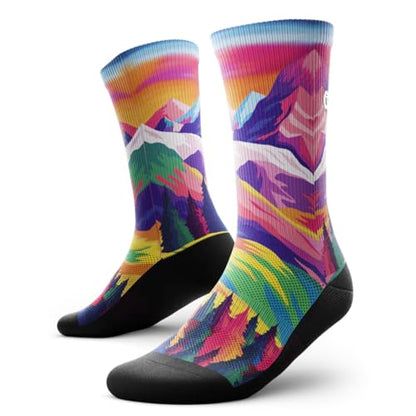 Outway Novelty Crew Socks for Men & Women, Breathable, Moisture-Wicking Athletic Calf Socks with Arch Support, Durable Polyester & Spandex Blend, Colorful Nature Design, Nature Trip, L-XL
