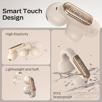 Oraolo Bluetooth Earbuds - Comfortable Clip On Wireless Earbuds with Bluetooth 6.0, 32H Playtime Earbuds with ENC Clear Talk, IPX5 Waterproof & Touch Control Headphones