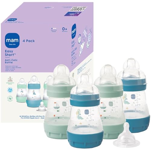 MAM 5oz Easy Start Anti-Colic+ Vented Baby Bottle, 0+ Months, 4 Pack, Boy