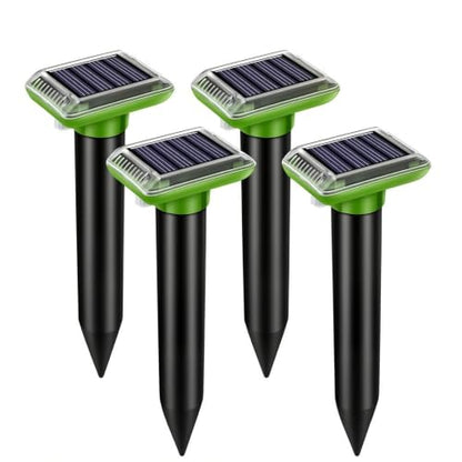 Solar Powered Animal Ground Stakes 4 Pack, Vibration & Pulse Sound Device, IP66 Waterproof for Lawn Yard Outdoor, Green