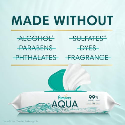 Pampers Aqua Pure Baby Wipes, 99% Water, Fragrance Free, 672 Baby Wipes Total (12X Flip-Top Packs)