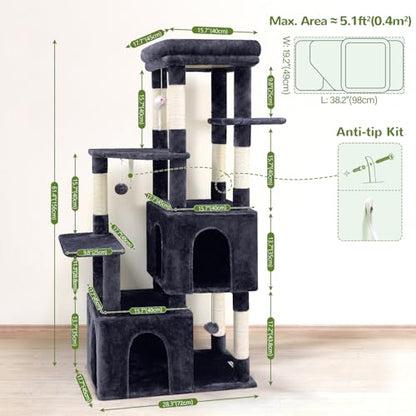 Globlazer Cat Tower for Indoor Cats, 61inch Heavy Duty Cat Trees for Large Adult Big Cats Maine Coon Cat Tree Tower with Scratching Post, Extra Large Top Perch, Cat Condos, F61, Dark Grey