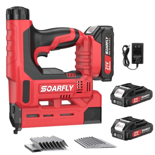 Nail Gun Battery Powered, 18 Gauge 2-in-1 Cordless Brad Nailer Stapler (Includes 2 × 2.0Ah Battery), Charger, 1500 Staples and Nails, Electric Staple Gun for Carpentry and Upholstery