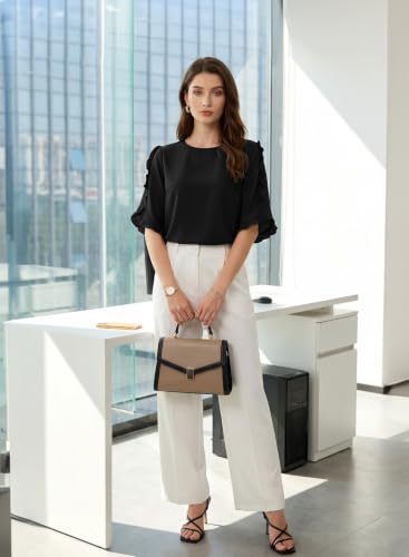 EVALESS 3/4 Length Sleeve Tops Business Casual Clothes Black Small