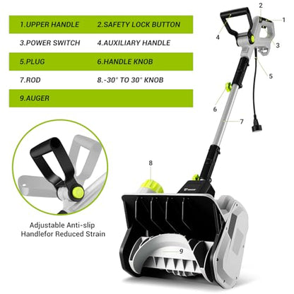14-Inch Electric Snow Blower, 1500w High-Power Snow Blower, 3500rpm Speed, 20-Foot Snow Throwing Distance, with Adjustable Directional Chute and 12a Brushed Motor, Suitable for Yards, Driveways