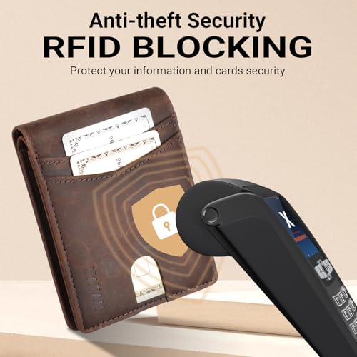 VATAN Wallet for Men Slim RFID Blocking Leather Credit Card Holder Wallet for 15 Cards, Bifold Minimalist Thin Wallet with 2 ID Windows & Cash Slot, with Gift Box (CH Coffee)