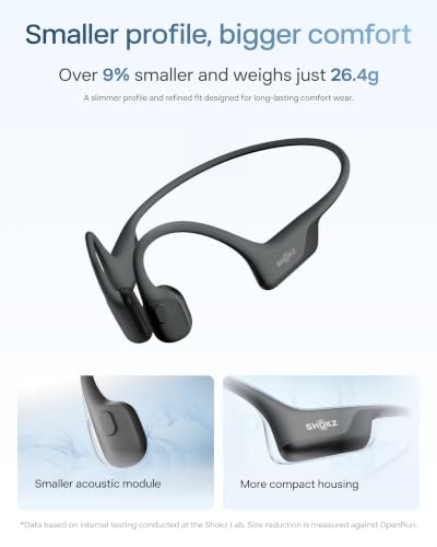 SHOKZ OpenRun Air 2 Bone Conduction Bluetooth Sport Headphones, Black