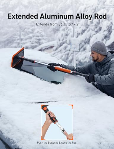 AstroAI 47.2 Inch 2-in-1 Snow Scraper for car Snow Broom(Orange-Black)