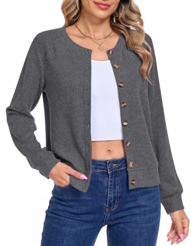MISFAY Womens Long Sleeve Cardigan Open Front Sweater,Dark Grey,XL