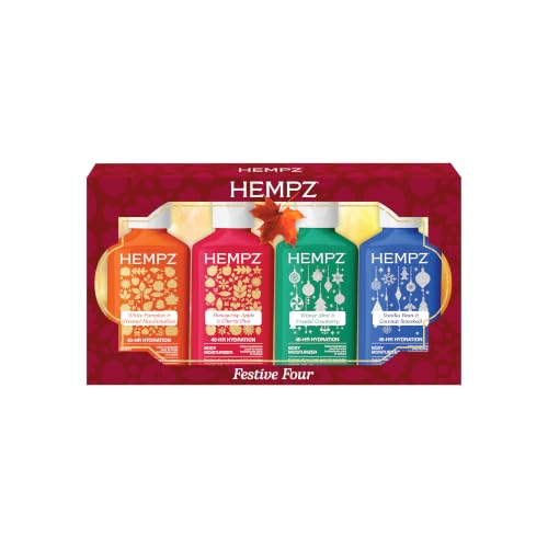 Hempz Fall & Holiday Body Lotion Gift Set, Pumpkin Apple, Vanilla Peppermint and Seasonal Sweet Scents, Hydrating Body Lotion for Dry Skin, 4 Piece Set, 2.25 fl oz Each