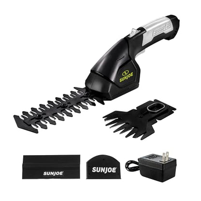 Sun Joe 2-in-1 Cordless 7.2V Handheld Grass Shear & Hedge Trimmer, HJ604C | 4" Grass Shear and 6" Hedge Trimmer Blades, Battery-Powered Operation, Safety Switch, and Blade Cover for Yard Care