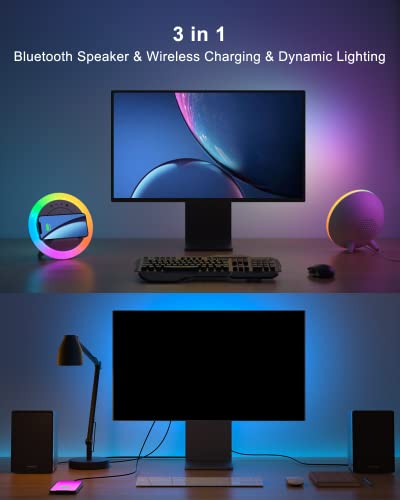 Bluetooth Speaker with Lights, Wireless Charging Speaker, Dimmable Multi-Color Modern Night Lamp, Applicable for Bedroom/Teen Girl,Boy Gifts (5W Wireless Charging)