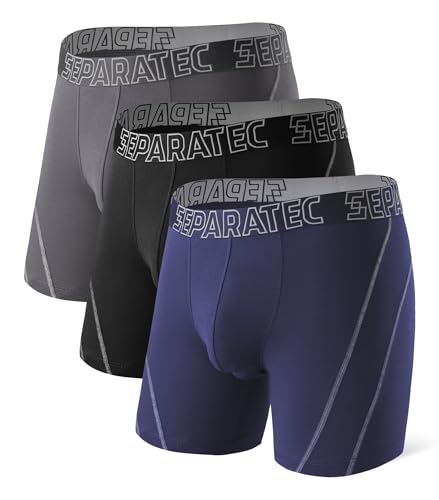 Separatec Dual Pouch Underwear for Men Moisture Wicking Breathable and Soft Men's Underwear Boxer Briefs with Fly 3 Pack