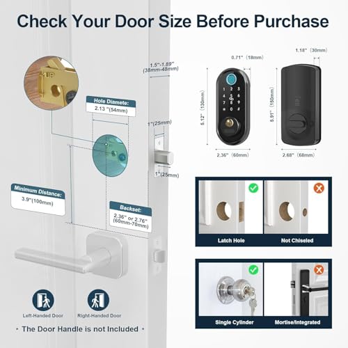 Keyless Entry Door Lock with Handle Set, Firstriver Fingerprint Keypad Smart Deadbolt Lock for Front Door, App Remote Control, Auto-Lock Electronic Door Lock, Matte Black