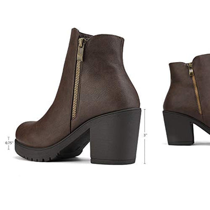 DREAM PAIRS Women's Block Heel Chelsea Ankle Boots,Brown/Pu,6