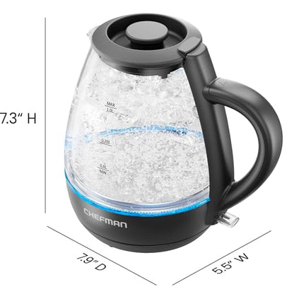 Chefman 1L Electric Tea Kettle with LED Lights, Automatic Shut Off, Removable Lid, Boil-Dry Protection, Hot Water Electric Kettle Water Boiler, Electric Kettles for Boiling Water