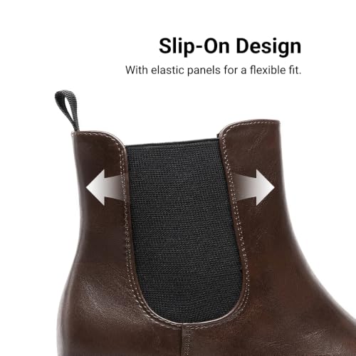 DREAM PAIRS Women's Chelsea Ankle Boots Fall Booties,Brown,6 | Platform Chunky Heel,Round Toe,Pull-On,Comfortable,for Fall Winter Outdoor Walking,Office,Daily