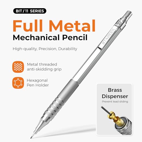 STAGEEK 35PCS Mechanical Pencil Set, 0.5 0.7 0.9 2.0mm Art Pencils, Silver