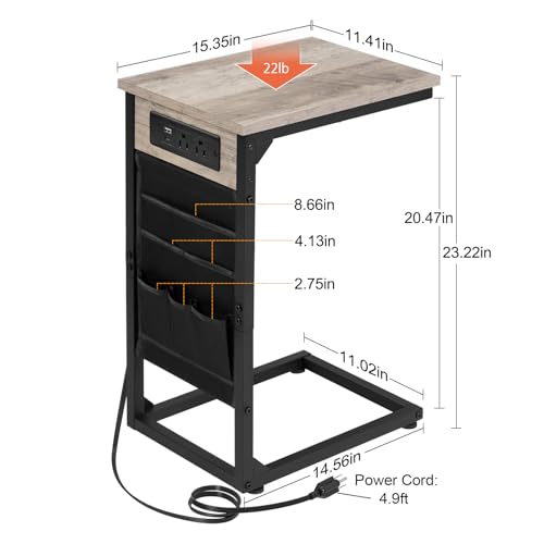AMHANCIBLE C Shaped Side Table, with Charging Station, TV Tray Set of 2