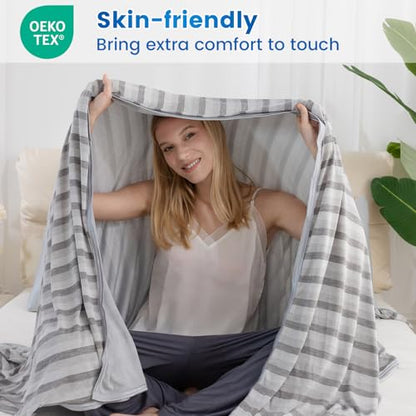 Syalife Cooling Blanket King Size for Hot Sleepers and Flashes, Ultra Thin Lightweight Summer Blankets with Q-Max 0.5 Arc-Chill Fiber, Double Sided (Striped Grey, 108"x 90")