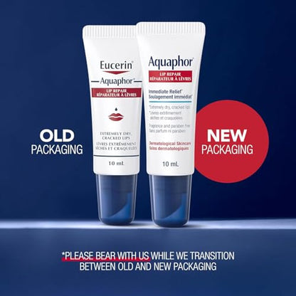 Aquaphor Lip Repair Lip Ointment for Extremely Dry, Chapped and Cracked Lips, Formulated with Panthenol and Vitamins C and E, Fragrance Free, Non Comedogenic Lip Balm, 10mL