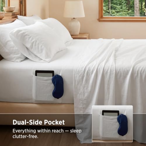 Bedsure Queen Sheet Set - 6 Pieces Prewashed Ultra-Soft Sheets Queen, White | Dual Side Pockets, Breathable, Secure Fit, Hotel Luxury Bedding, Extra Deep Pocket, Fade Resistant, For Air Mattress
