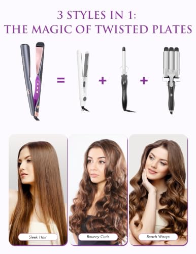 LANDOT Hair Straightener and Curler 2 in 1, Twist Flat Iron 1" Dual Voltage