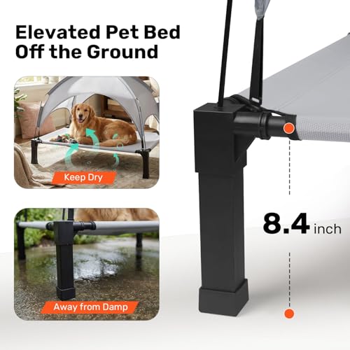 Heeyoo Elevated Dog Bed with Removable Canopy, Portable Raised Dog Cot | Pet Cooling Cot Bed for Dogs with Sun Protection Shade Tent,Grey 42in