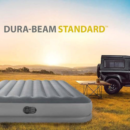 INTEX 64114E Dura-Beam Standard Prestige Air Mattress: Fiber-Tech – Queen Size – Built-in USB Electric Pump – 12in Bed Height – 600lb Weight Capacity