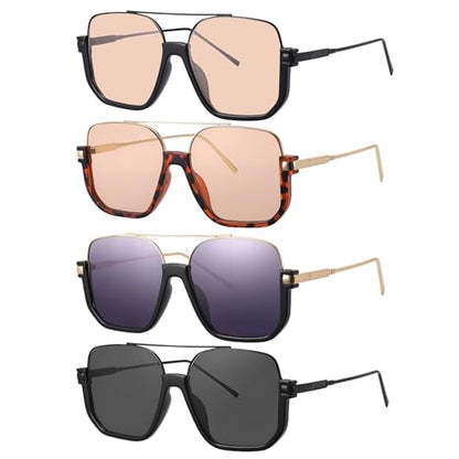 scenicamp 4Pcs Retro Oversized Aviator Sunglasses for Women Square Aviators