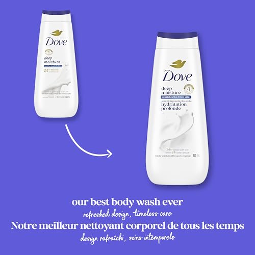 Dove Deep Moisture Body Wash 24H Freshness, 325mL, 4-Pack | Renewing MicroMoisture, plant-based moisturizers, paraben-free, sulfate-free, daily body wash, 24H lotion-soft skin, 4-pack