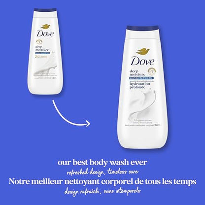Dove Deep Moisture Body Wash 24H Freshness, 325mL, 4-Pack | Renewing MicroMoisture, plant-based moisturizers, paraben-free, sulfate-free, daily body wash, 24H lotion-soft skin, 4-pack