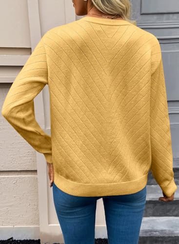 EVALESS Long Sleeve Cardigan Sweaters for Women Dressy Soft Tops Yellow S
