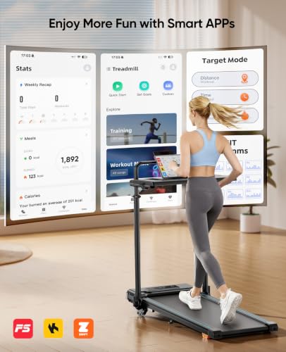 6-in-1 Folding Treadmill for Home with Removable Table, 3.0HP Walking Pad with Incline up to 12%, 12 km/h Foldable Walking Pad Treadmill with 15 cm Telescopic Handle and RGB Lights,330LBS Load