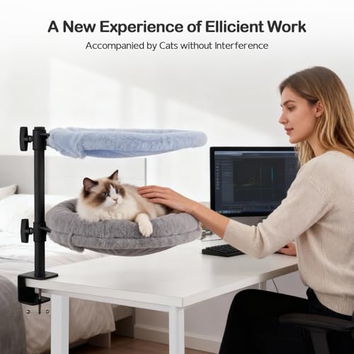 Odoland Cat Desk Bed, 2-in-1 Double Layer Bed with Adjustable Height