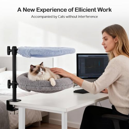 Odoland Cat Desk Bed, 2-in-1 Double Layer Bed with Adjustable Height