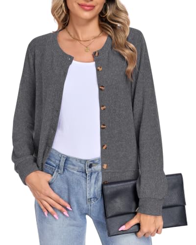 MISFAY Womens Long Sleeve Cardigan Open Front Sweater,Dark Grey,XL