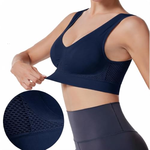 5 Pack Sports Bras for Women Plus Size Wireless Bra Seamless Yoga Top Navy