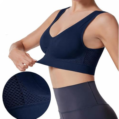 5 Pack Sports Bras for Women Plus Size Wireless Bra Seamless Yoga Top Navy