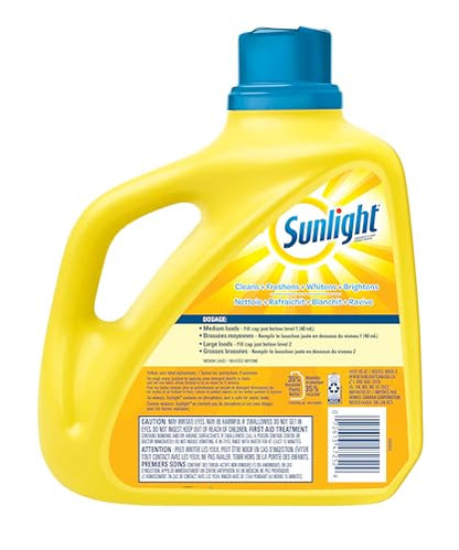 Sunlight Detergent Original Lemon Fresh (100 loads, 4.0L) with Concentrated Formula, Laundry Detergent Liquid for Exceptional Cleaning and Stain Remover to Brighten Laundry, Yellow
