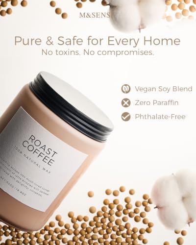 M&SENSE Roasted Coffee Candles Scented for Home, 19.4oz Large Soy Candle 110 Hours Lasing Burning, 2-Wick Soy Wax Non Toxic Candle for Home Decor, Cozy Coffee Scented Candle Gift for Men Women
