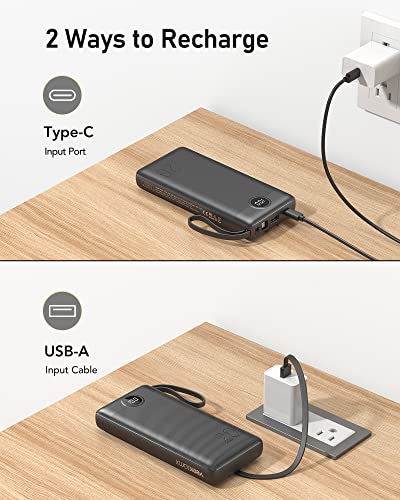 VEEKTOMX Portable Charger Built-in Cables 20000mAh Power Bank for iPhone USB C Fast Charging Battery Bank Travel Essential Battery Pack Power Bank for iPhone, Samsung, iPad, Andriod, etc