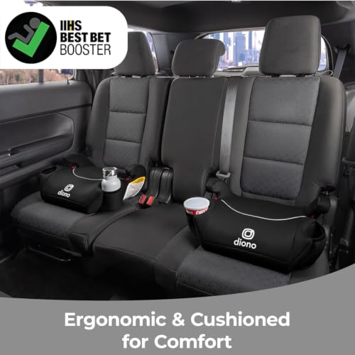 Diono Solana 2022, No Latch, Pack of 2 Backless Booster Car Seats, Lightweight, Machine Washable Covers, Cup Holders, Black Charcoal
