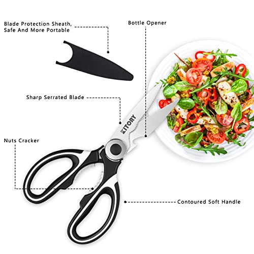Kitory Premium Kitchen Shears 2-Pack Kitchen Scissors Ultra Sharp Shears, Heavy Duty Scissors with Sheath Multi-Function Food Scissors for Poultry, Fish, Vegetables, Herbs, BBQ, Chicken, 2023 Gifts