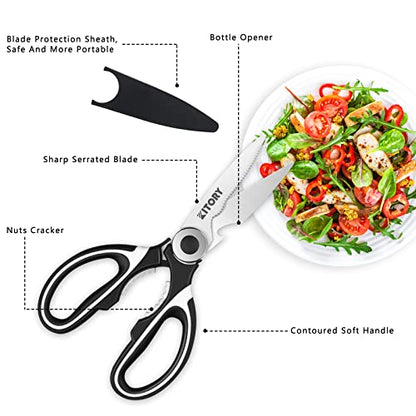 Kitory Premium Kitchen Shears 2-Pack Kitchen Scissors Ultra Sharp Shears, Heavy Duty Scissors with Sheath Multi-Function Food Scissors for Poultry, Fish, Vegetables, Herbs, BBQ, Chicken, 2023 Gifts
