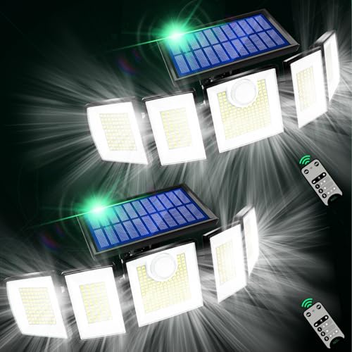 MDCMDCM Solar Lights Outdoor Motion Sensor IP65 Waterproof - 416 LEDs 3000LM Bright 3 Warm White Lighting Modes, 360°Adjustable 32ft for Garden Patio Security