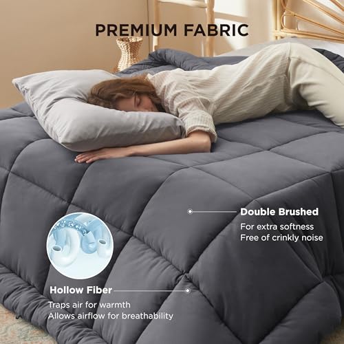 Bedsure Comforter Duvet Insert King - Quilted All Season Grey, 90x102