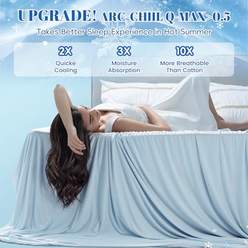 PHF Double Cooling Blanket for Hot Sleepers King Size, Arc-Chill Q-Max>0.5 with Double Cooling, Summer Blanket Absorbs Heat to Keep Cool All Night for Night Sweats (Ice Blue, 108''x90'')