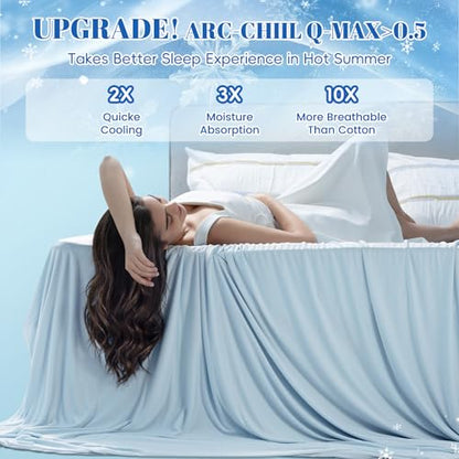 PHF Double Cooling Blanket for Hot Sleepers King Size, Arc-Chill Q-Max>0.5 with Double Cooling, Summer Blanket Absorbs Heat to Keep Cool All Night for Night Sweats (Ice Blue, 108''x90'')