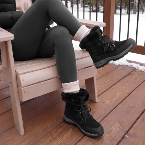 DREAM PAIRS Women's Waterproof Winter Snow Boots,Black,5 | Non-Slip,Warm Cozy Fur,Comfortable,Insulated,Cushioned Insole,Lace Up,for Outdoor Hiking and Daily Walking